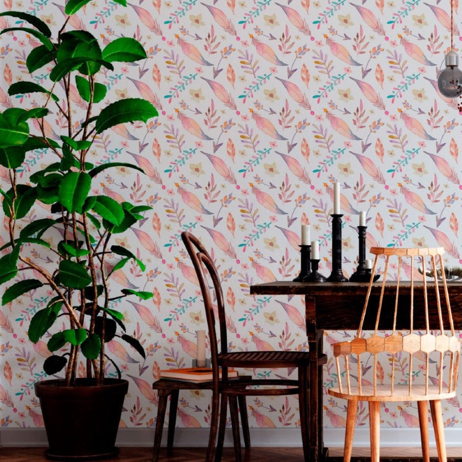 Feathers and Leaves Peel & Stick Wallpaper N012013