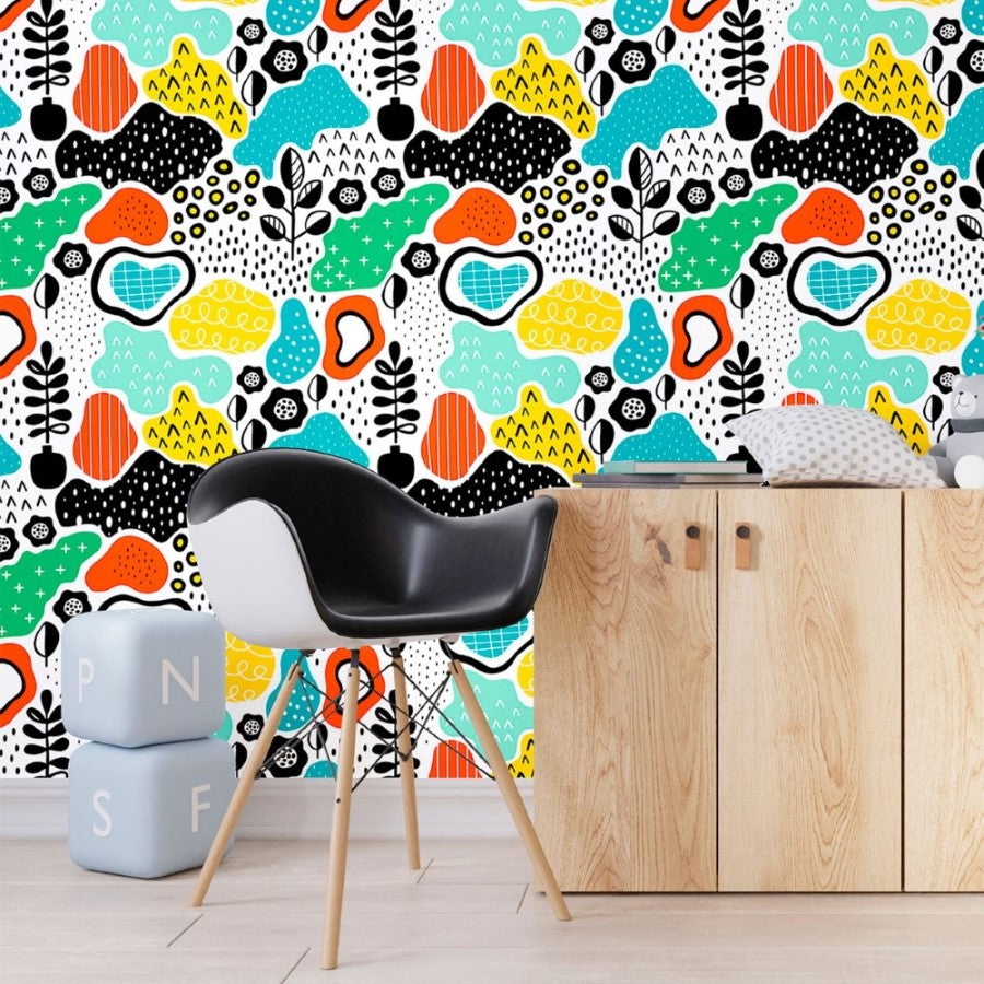 Abstract Childlike Colorful Peel & Stick Wallpaper N012019