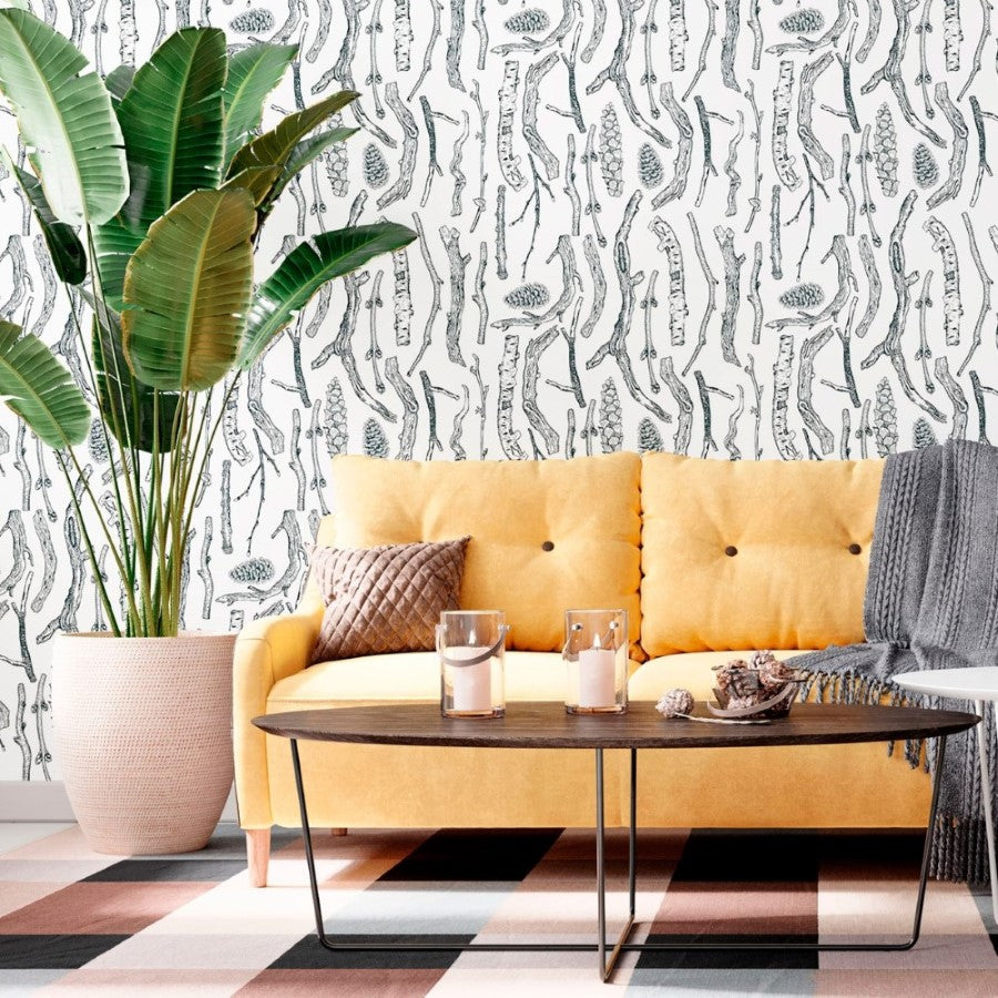 Dry Branches and Pine Cones Peel & Stick Wallpaper N012030