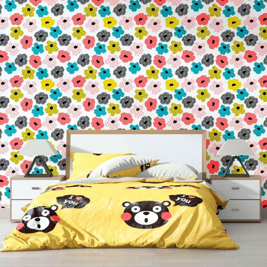 Floral Dots and Chevron Peel & Stick Wallpaper N012047