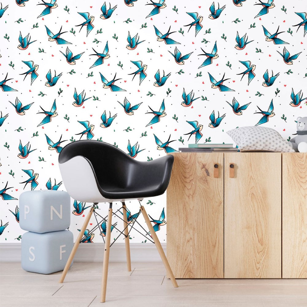 Birds Old School Peel & Stick Wallpaper N012127