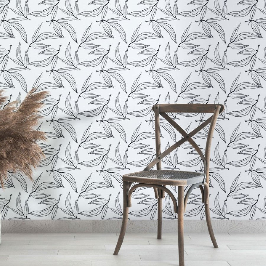 Leaves P&B Peel & Stick Wallpaper N013093