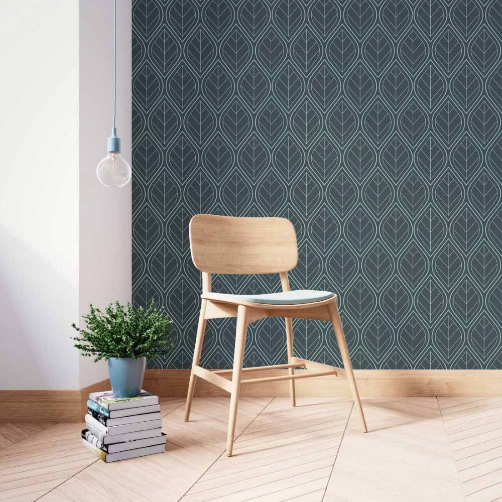Geometric Leaves Art Deco Peel & Stick Wallpaper N014027