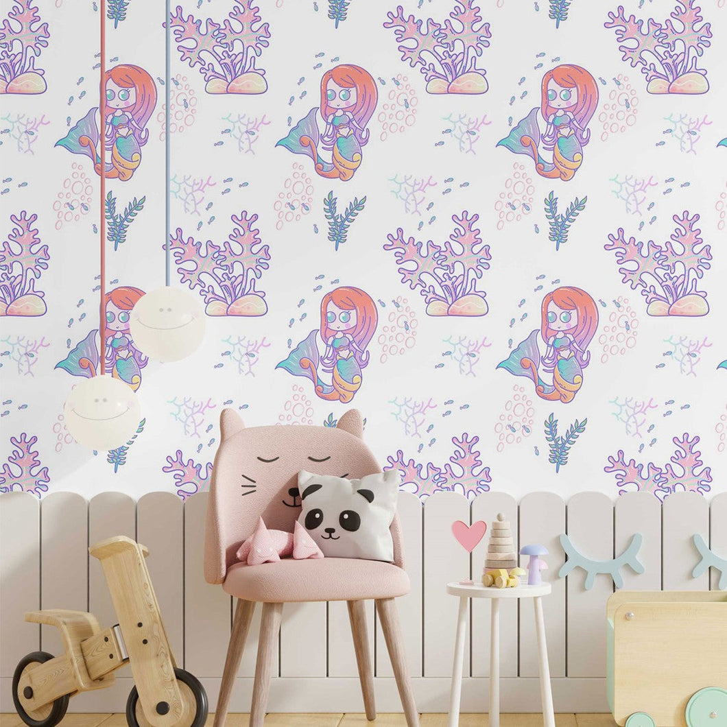 Childlike Mermaid Peel & Stick Wallpaper N014041