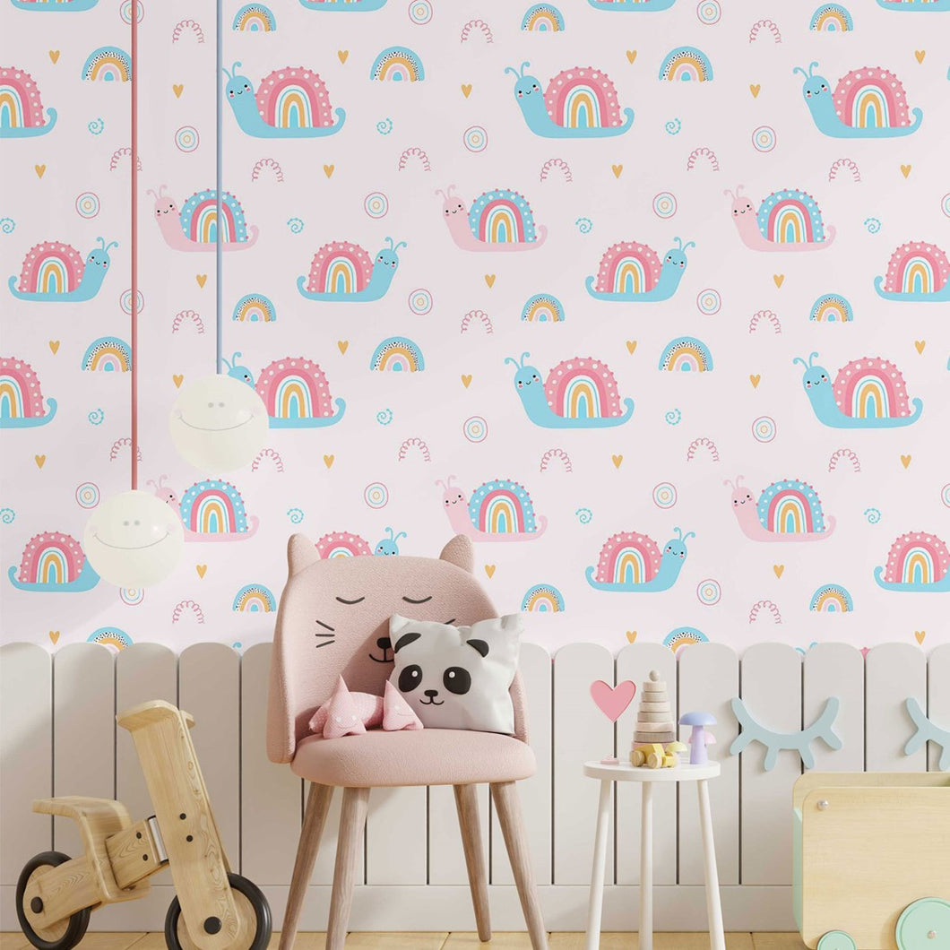 Childlike Rainbow Snails Peel & Stick Wallpaper N014044