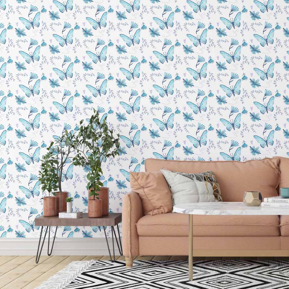 Blue Butterflies Peel & Stick Wallpaper N014110