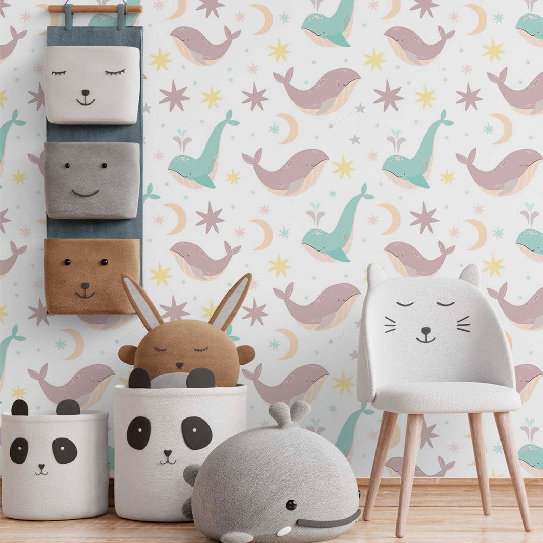 Childlike Whales Peel & Stick Wallpaper N014211