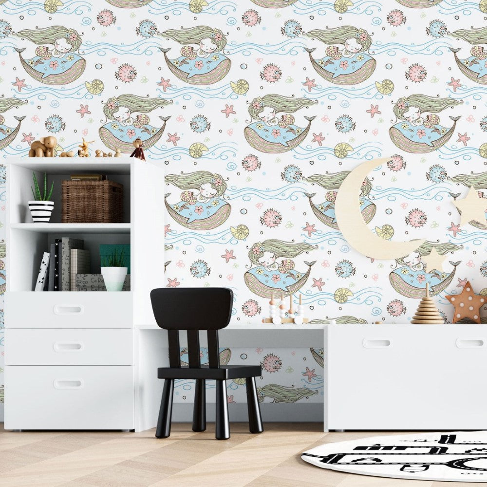 Childlike Mermaids Peel & Stick Wallpaper N015029