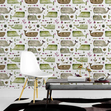 Load image into Gallery viewer, Teen Whale Watercolor Peel &amp; Stick Wallpaper N015068
