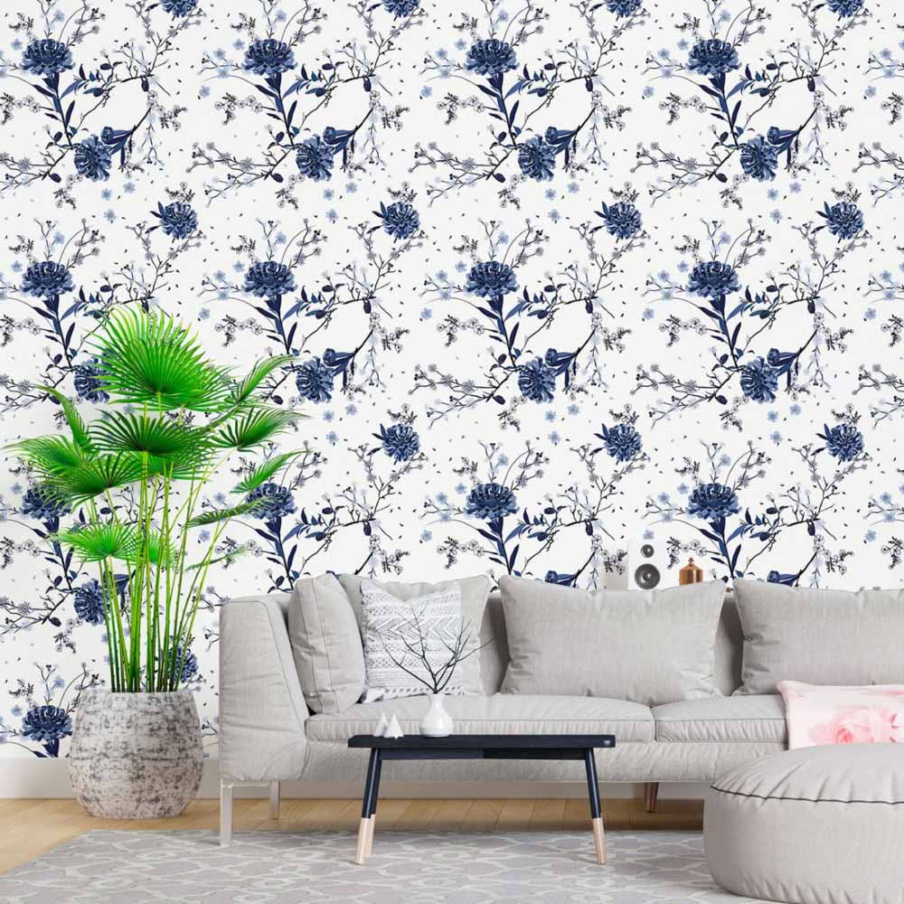 Floral Blue Peel & Stick Wallpaper N015094