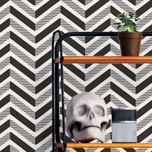 Load image into Gallery viewer, Chevron Black and White Peel &amp; Stick Wallpaper N016002
