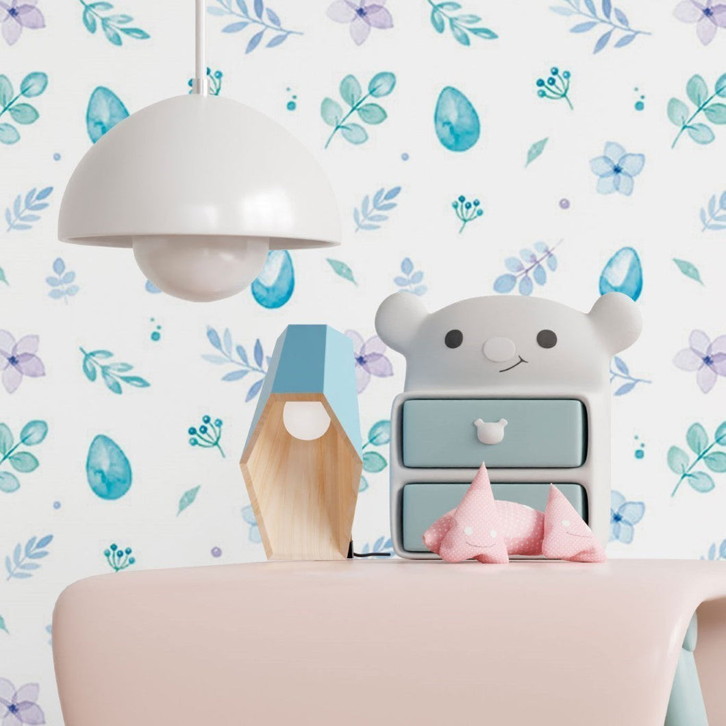 Leaves & Flowers Watercolor Peel & Stick Wallpaper N017042