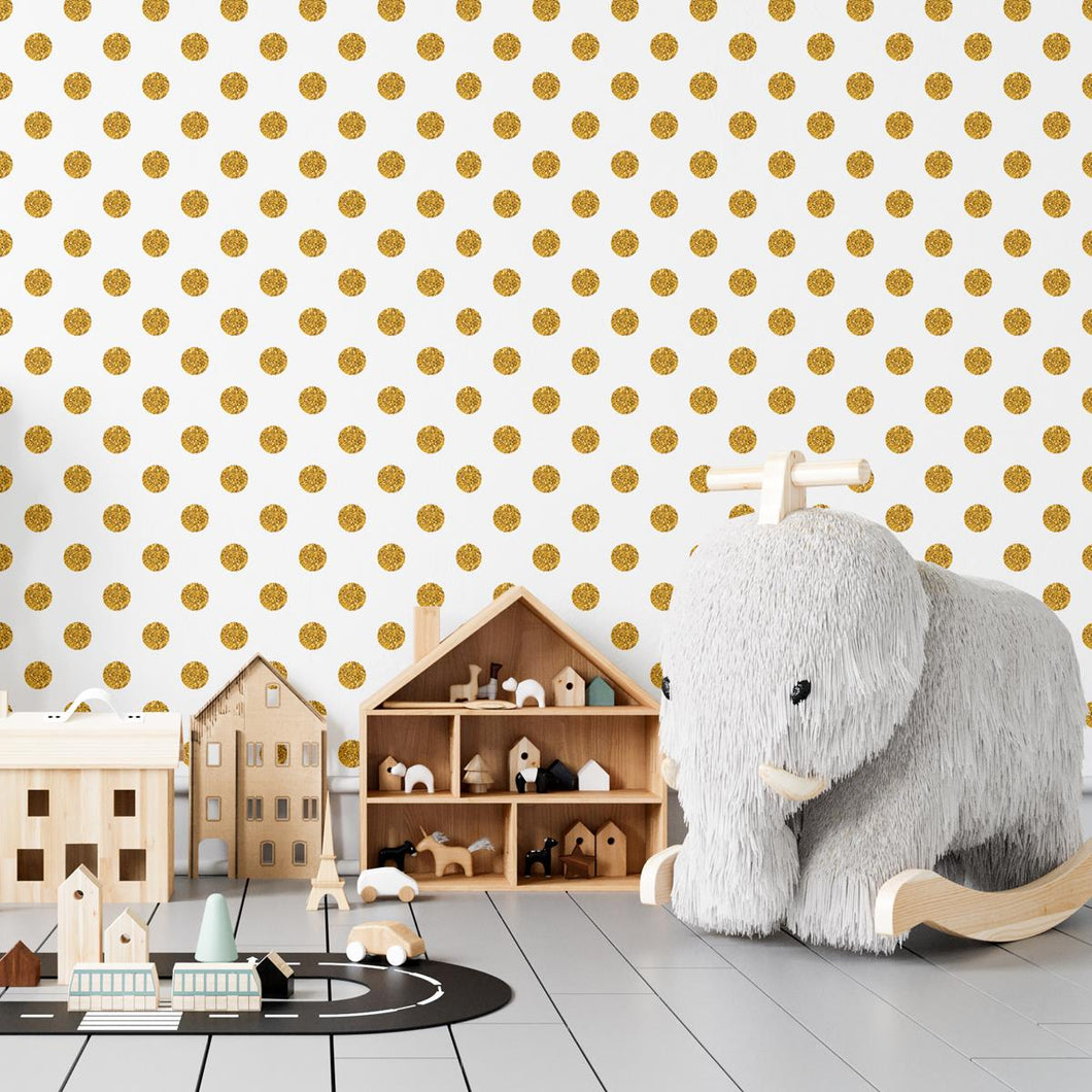 Golden Glitter Polka Dots Peel & Stick Wallpaper N04033
