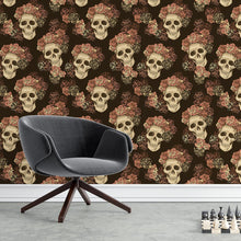 Load image into Gallery viewer, Skull with Flowers Peel &amp; Stick Wallpaper N04063
