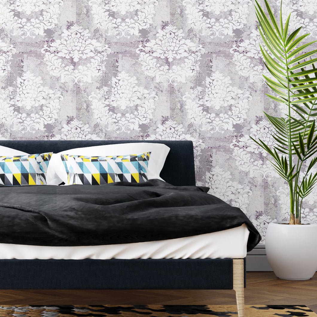 Floral Damask Gray Peel & Stick Wallpaper N04078