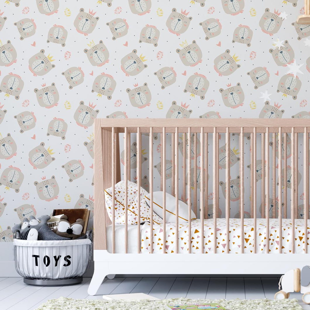 Bear with Crown Peel & Stick Wallpaper N04080