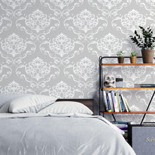 Load image into Gallery viewer, Damask Gray and White Peel &amp; Stick Wallpaper N04085
