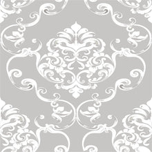 Load image into Gallery viewer, Damask Gray and White Peel &amp; Stick Wallpaper N04085
