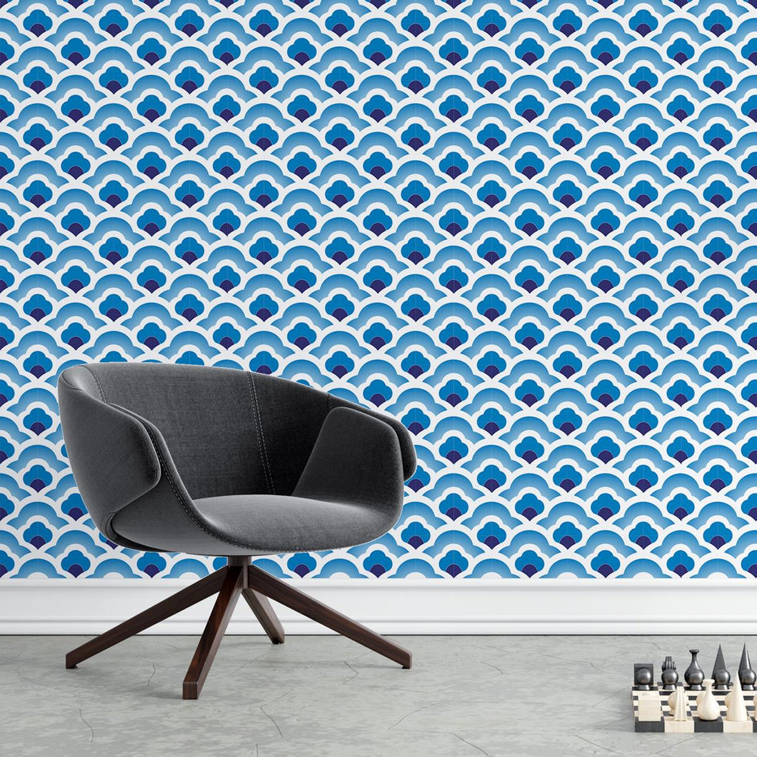 Blue Retro Peel & Stick Wallpaper N04095