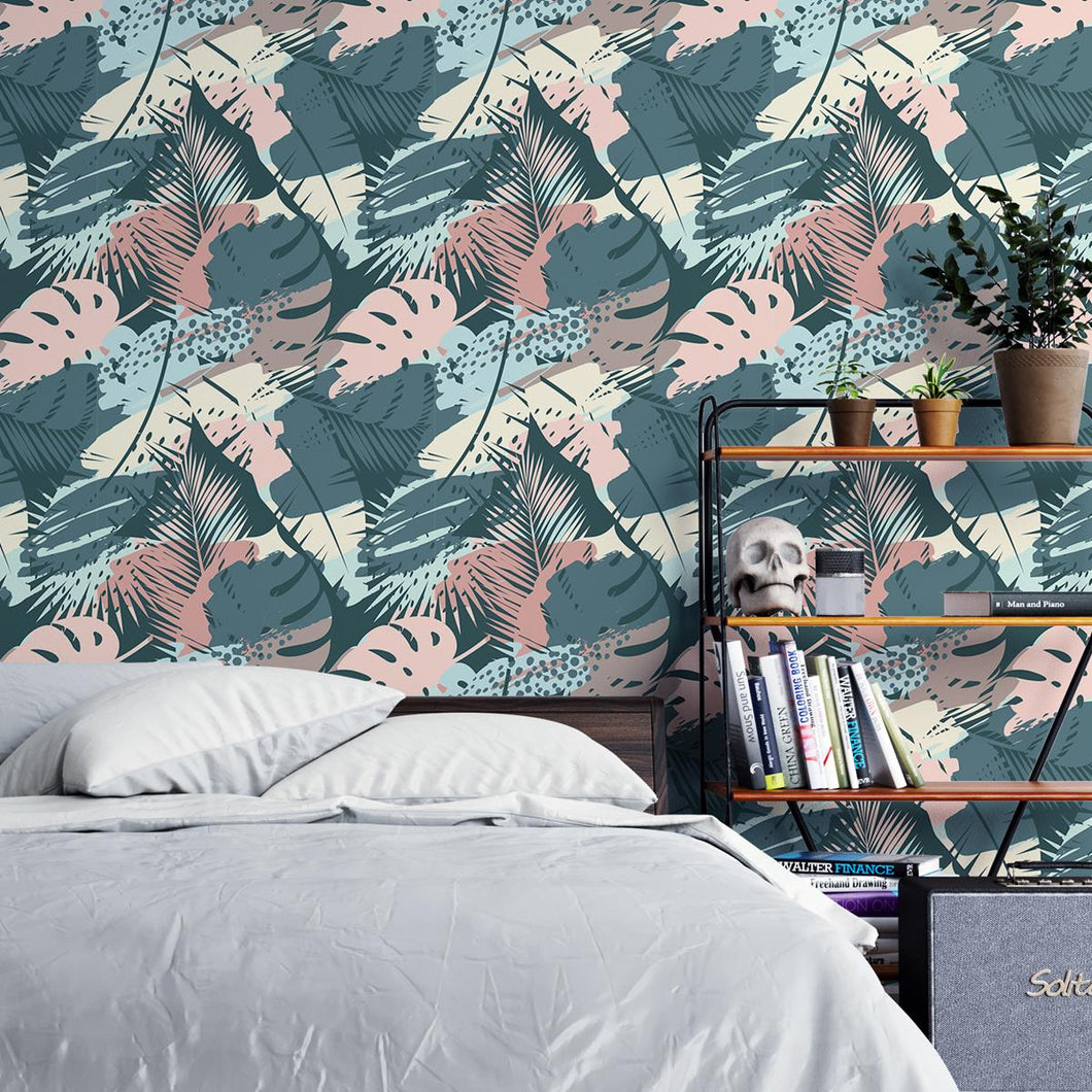 Green Leaves Abstract Peel & Stick Wallpaper N04108