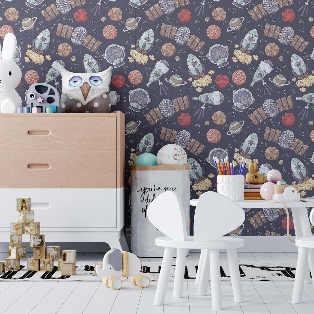 Colorful Space Cartoon Peel & Stick Wallpaper N04109