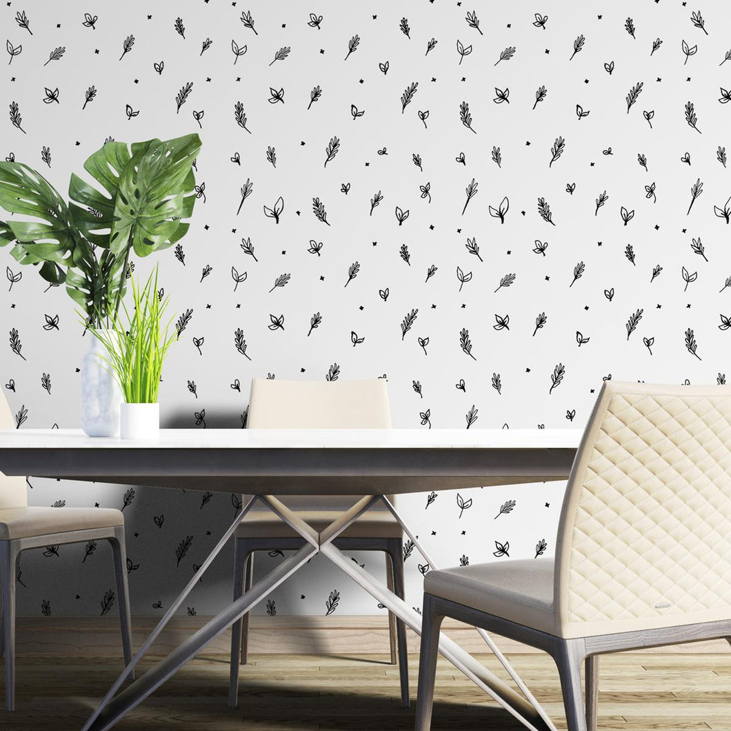 Leaves Black and White Peel & Stick Wallpaper N04110
