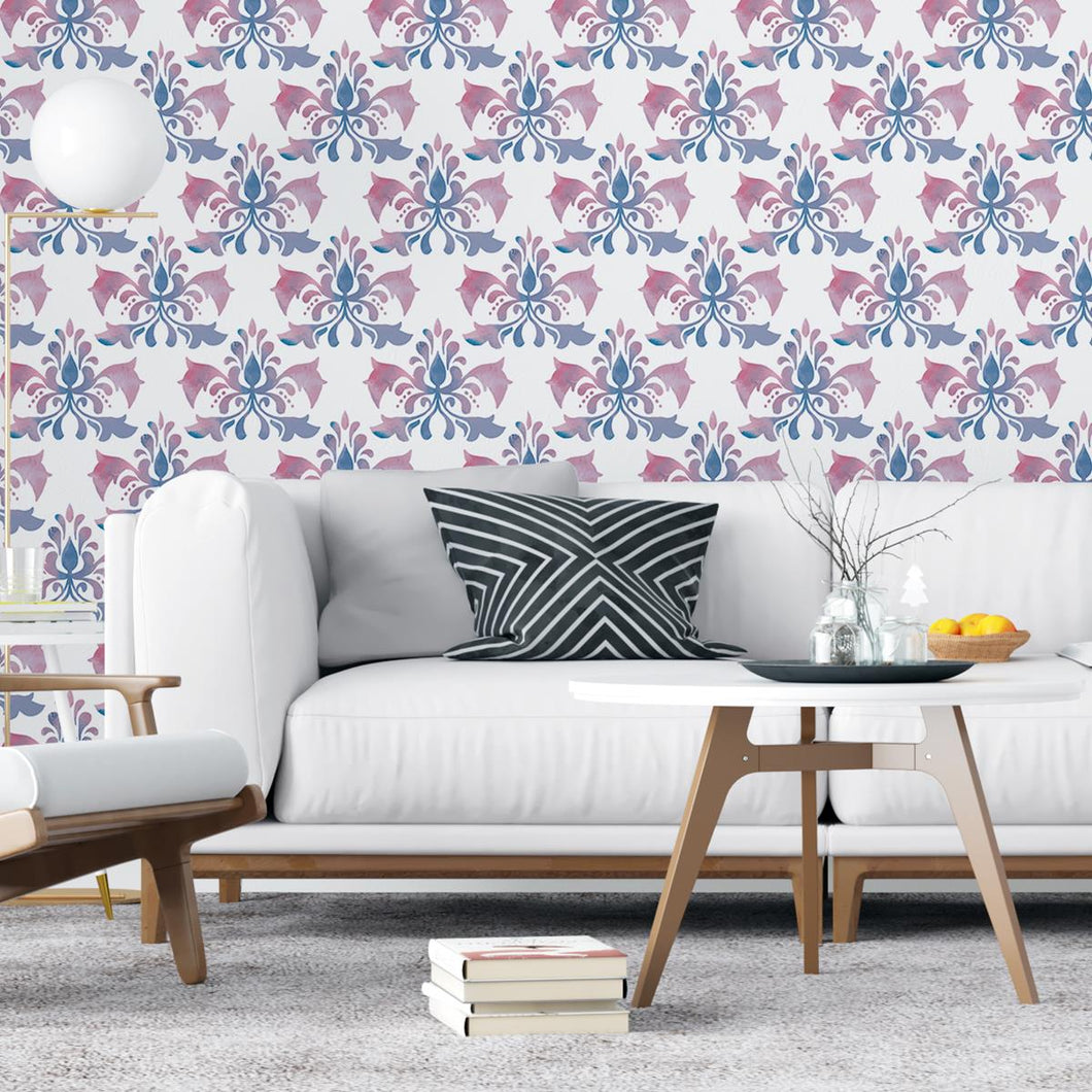 Floral Damask Retro Peel & Stick Wallpaper N04115