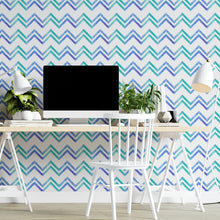 Load image into Gallery viewer, Chevron Green and Blue Peel &amp; Stick Wallpaper N04121
