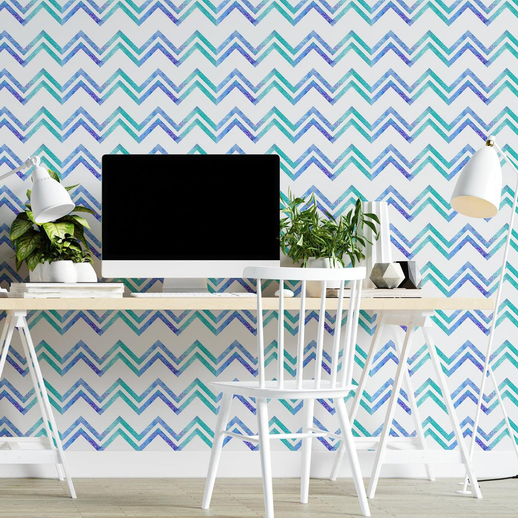 Chevron Green and Blue Peel & Stick Wallpaper N04121