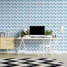 Load image into Gallery viewer, Chevron Green and Blue Peel &amp; Stick Wallpaper N04121
