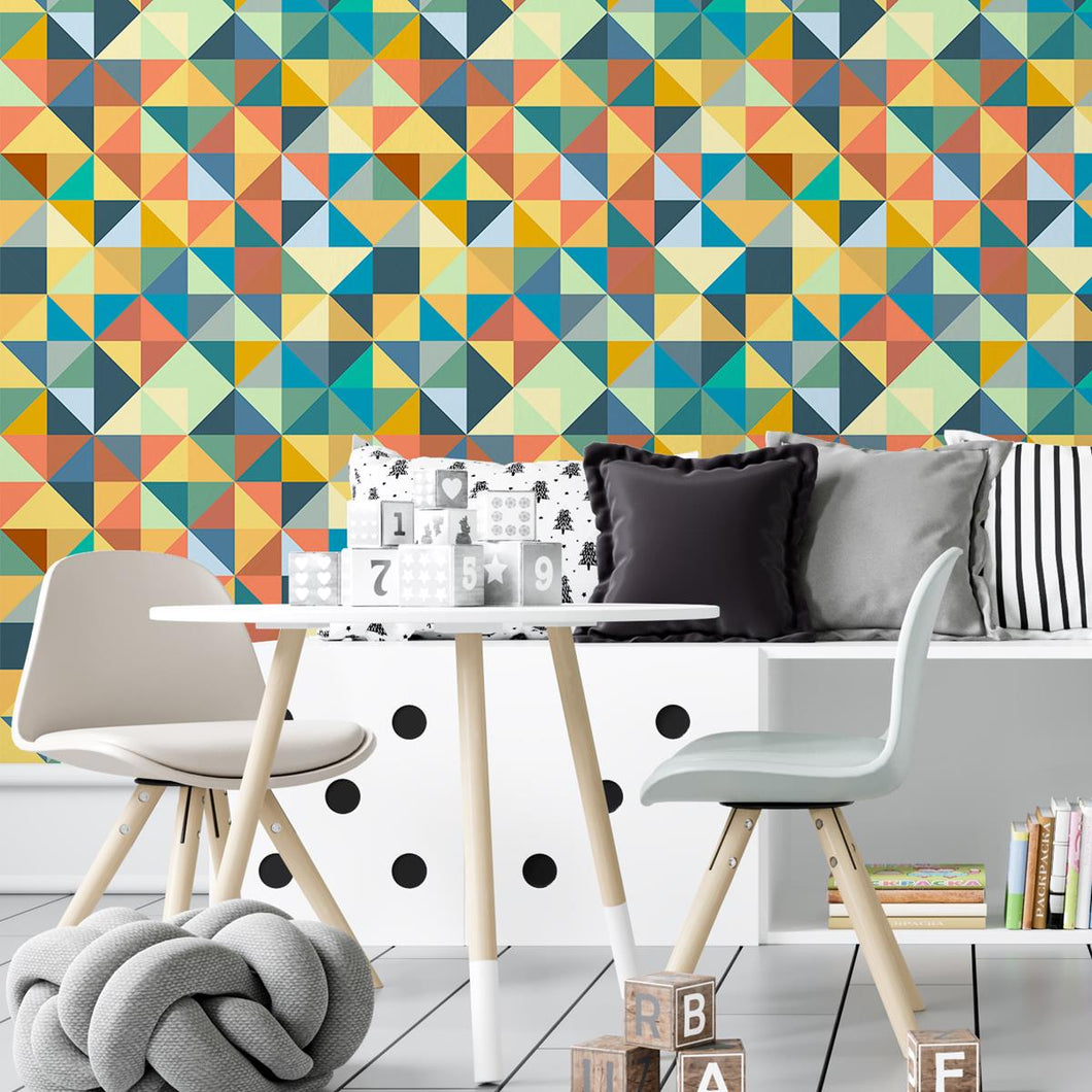 Colorful Triangles Retro Peel & Stick Wallpaper N04130