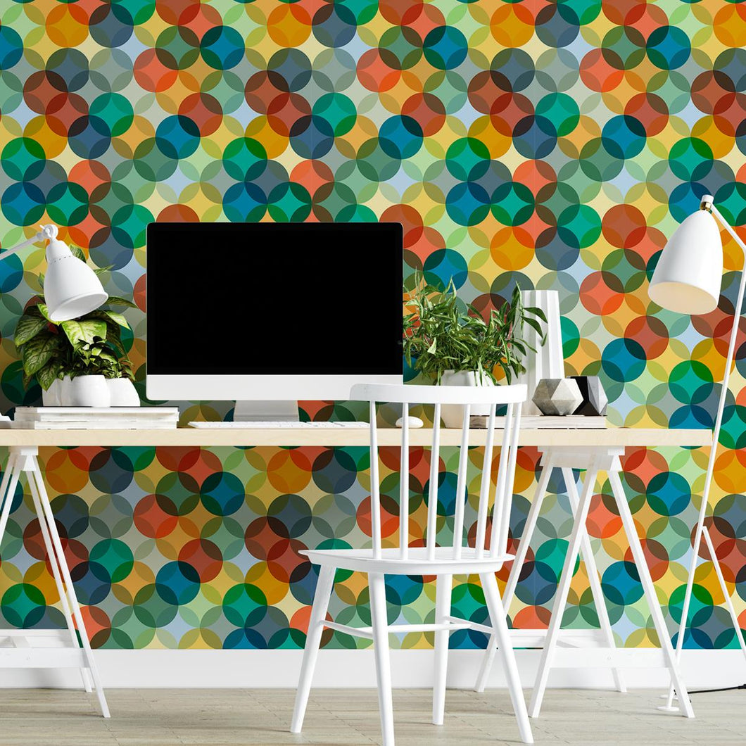 Colorful Circles Retro Peel & Stick Wallpaper N04131
