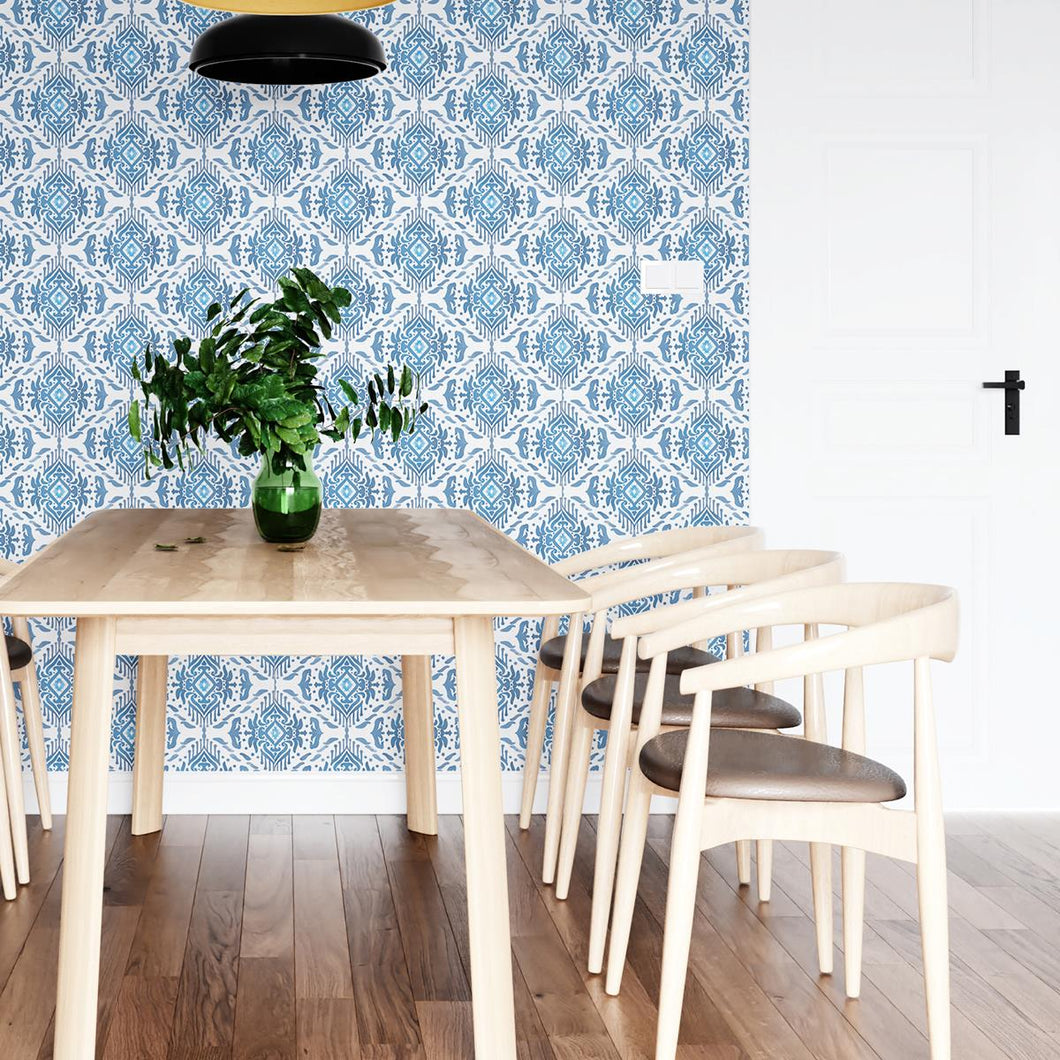 Ethnic Blue and White Peel & Stick Wallpaper N04140