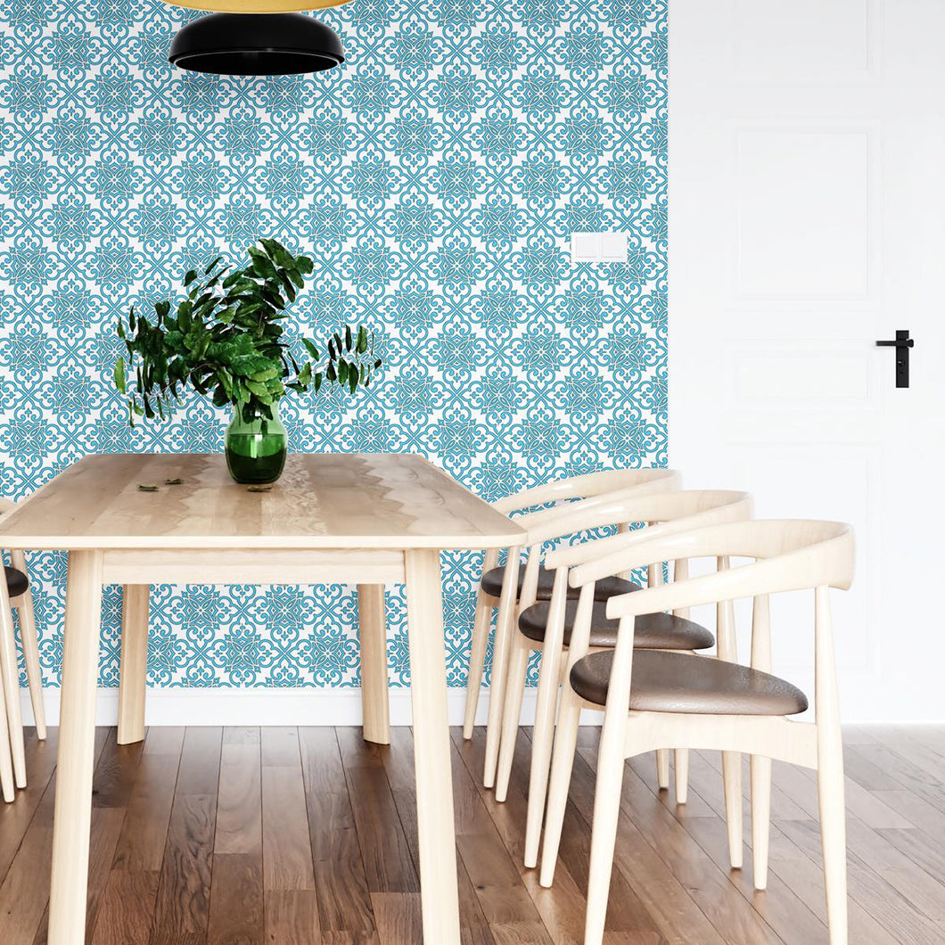 Damask Mandala Blue Peel & Stick Wallpaper N04142