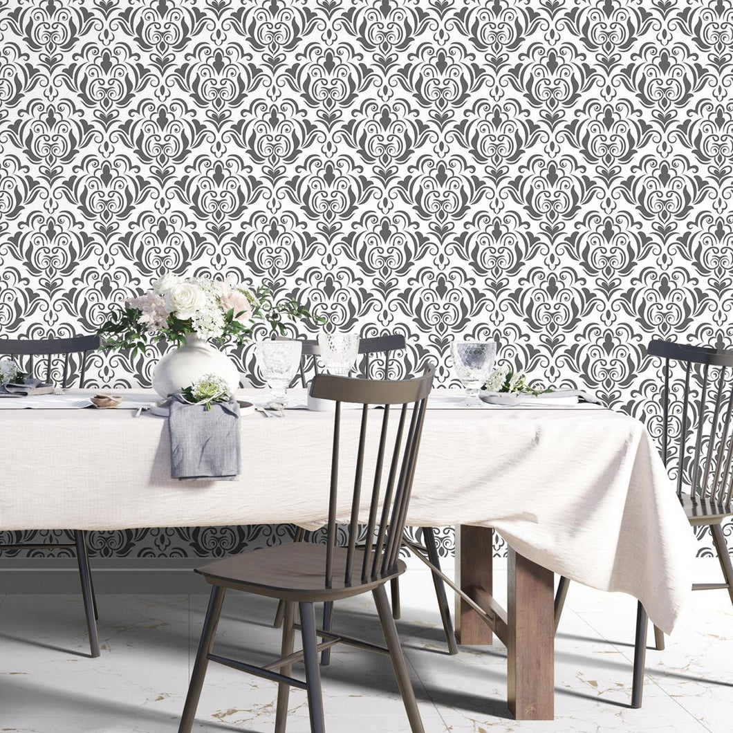 Damask Black and White Retro Peel & Stick Wallpaper N04150