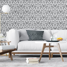 Load image into Gallery viewer, Damask Gray Leaves and Flowers Peel &amp; Stick Wallpaper N04153

