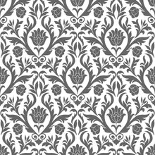 Load image into Gallery viewer, Damask Gray Leaves and Flowers Peel &amp; Stick Wallpaper N04153
