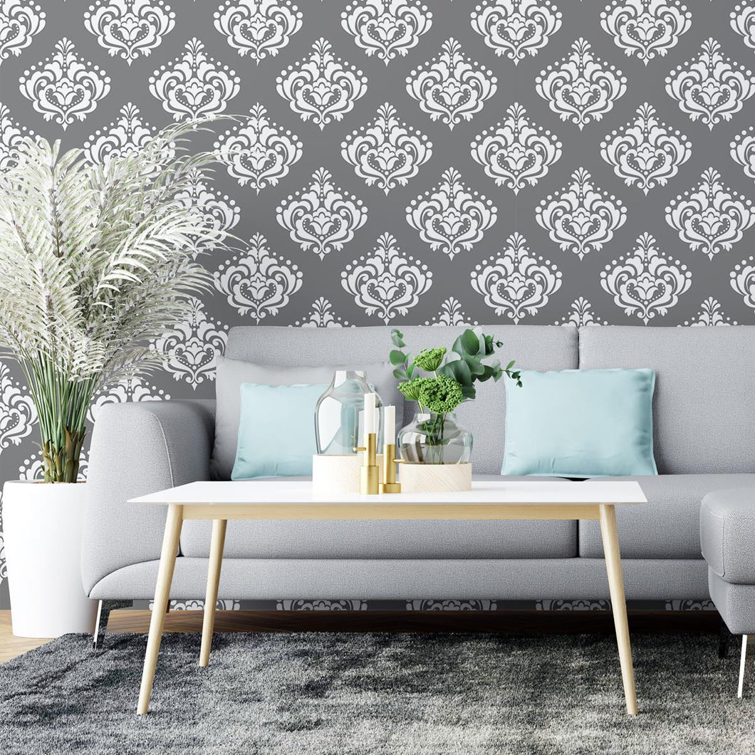 Damask Dark Gray Peel & Stick Wallpaper N04154
