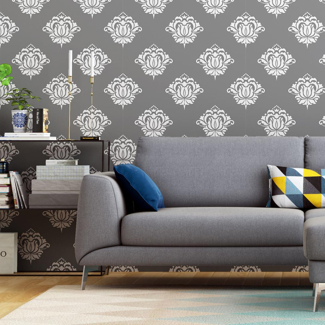 Damask Gray and White Peel & Stick Wallpaper N04155