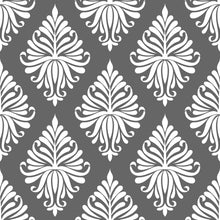 Load image into Gallery viewer, Damask Grey Leaves Peel &amp; Stick Wallpaper N04156
