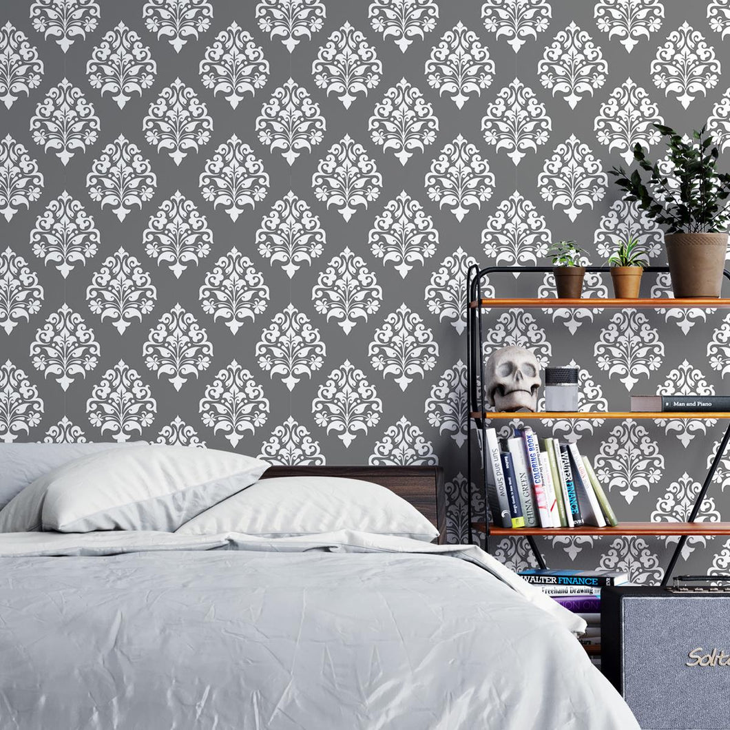 Damask Grey Leaves Peel & Stick Wallpaper N04157
