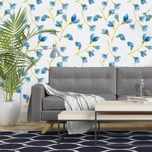Load image into Gallery viewer, Blue Flowers Watercolor Peel &amp; Stick Wallpaper N04168
