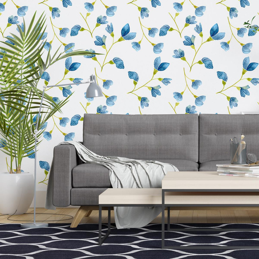 Blue Flowers Watercolor Peel & Stick Wallpaper N04168