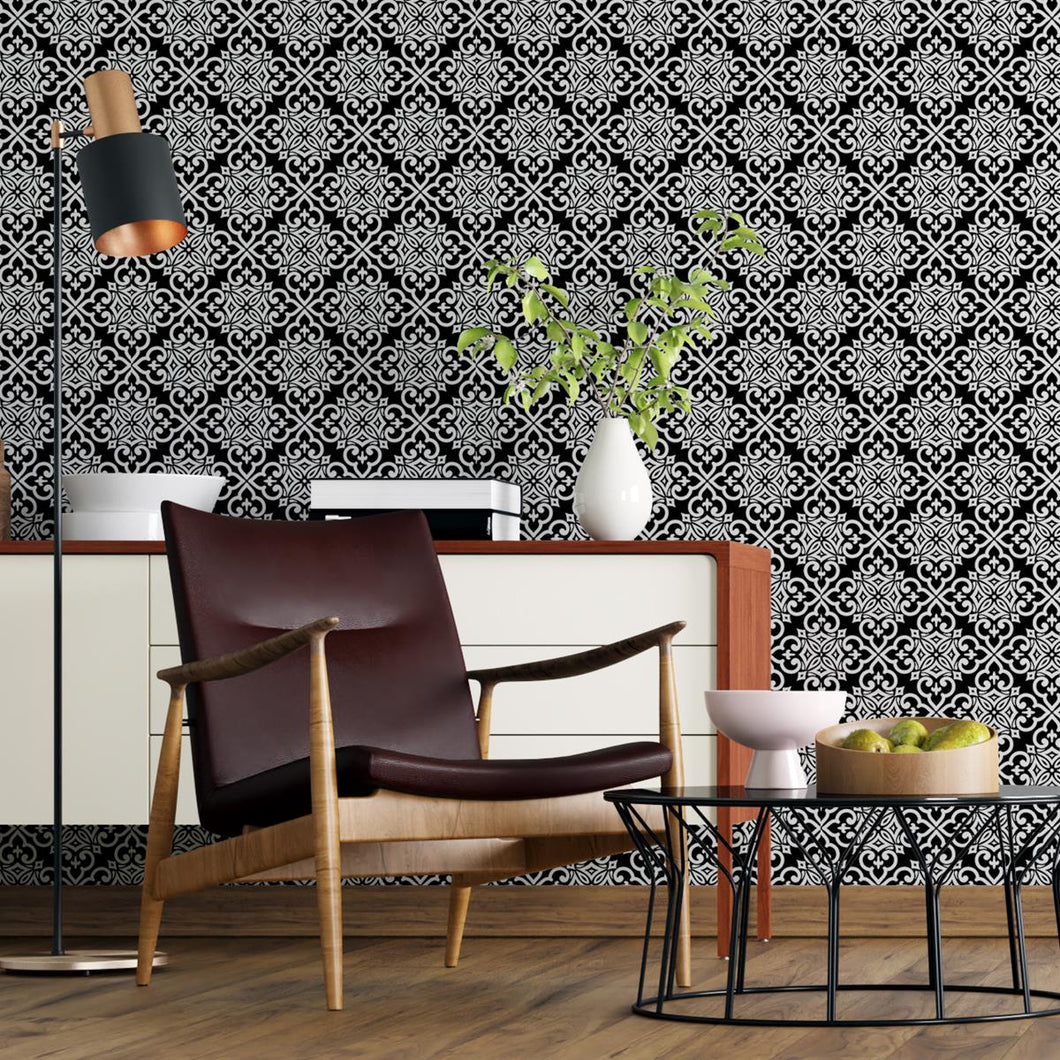 Damask Black and White Peel & Stick Wallpaper N04175