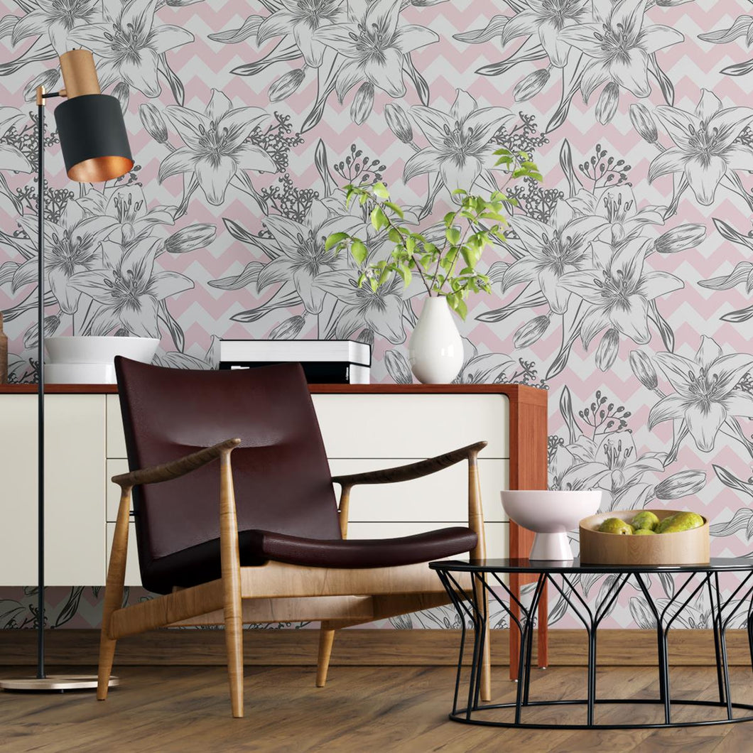 Floral Dots and Chevron Peel & Stick Wallpaper N012048