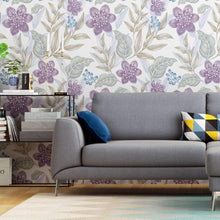 Load image into Gallery viewer, Leaves &amp; Flowers Lilac Peel &amp; Stick Wallpaper N04180
