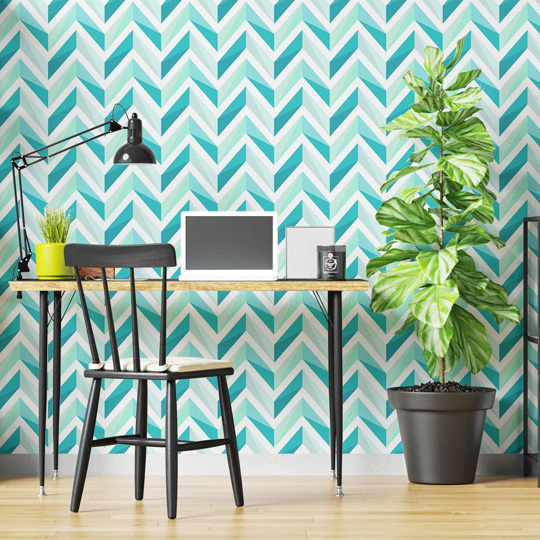 Chevron Blue and Green Peel & Stick Wallpaper N04182