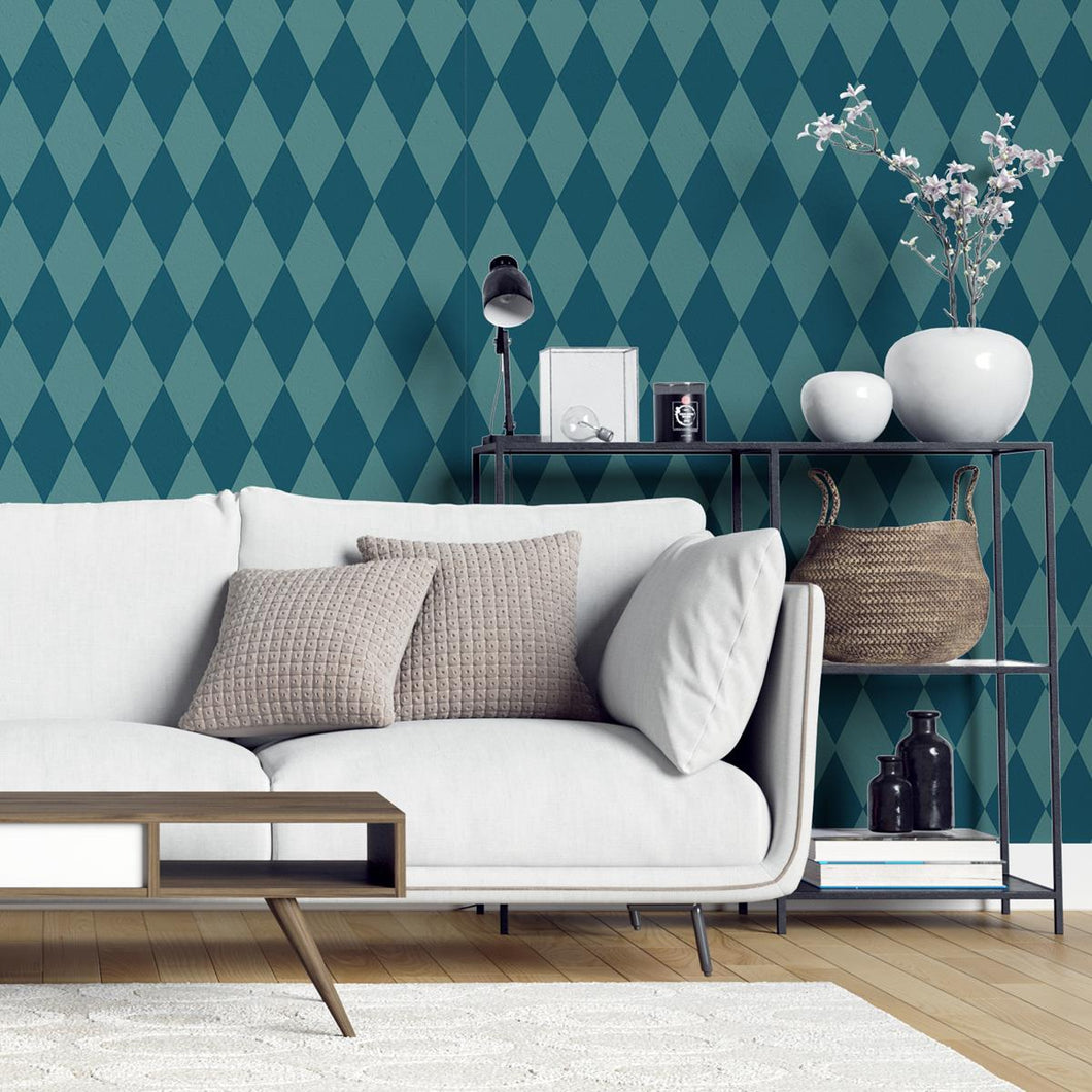 Checkered Diamonds Blue Peel & Stick Wallpaper N04183