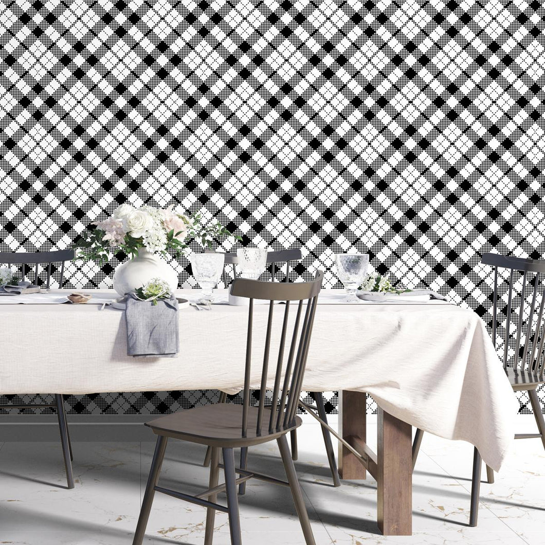 B&W Plaid Peel & Stick Wallpaper N04188