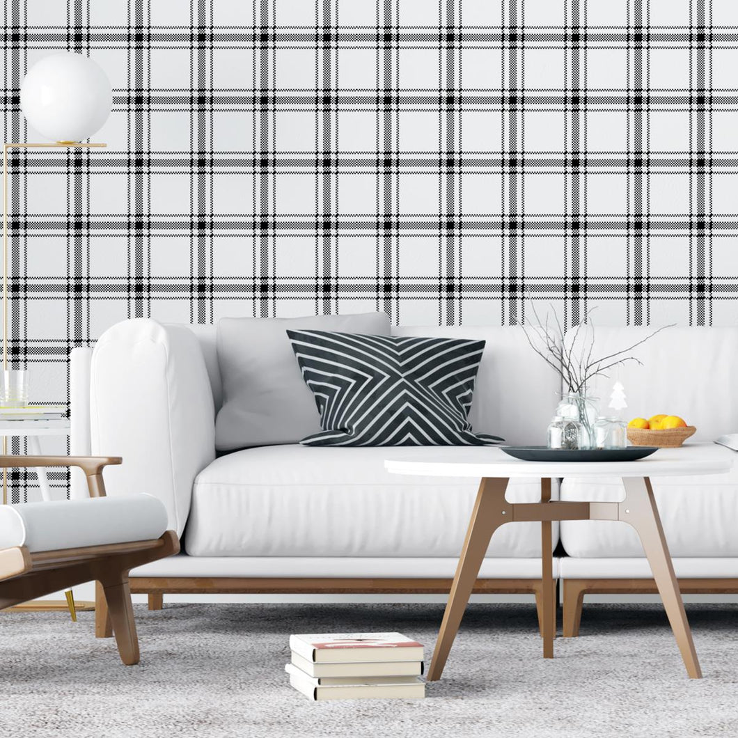 B&W Plaid Peel & Stick Wallpaper N04189
